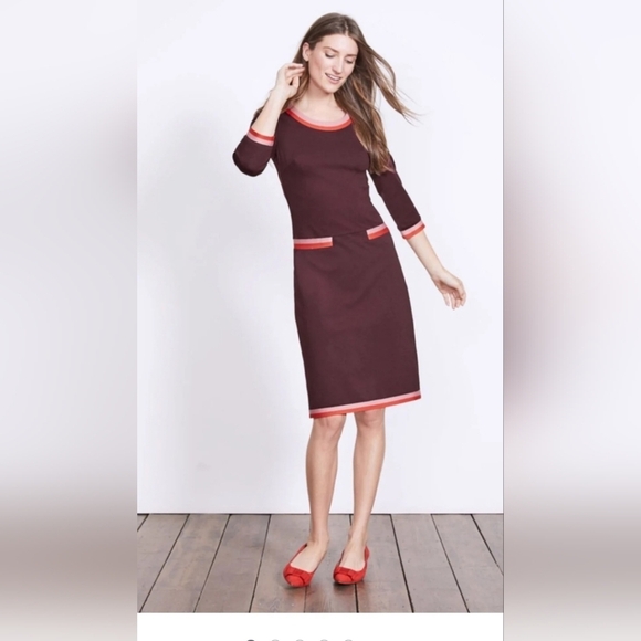 Boden Gloria Ponte Shift Dress In Merlot Retro Shift 6R - Picture 2 of 13